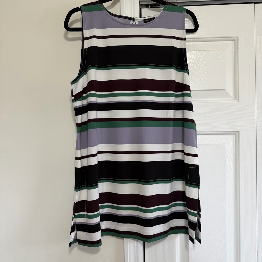 Ann Taylor Factory Striped Tank Purple Navy Green Size Large, NWT
